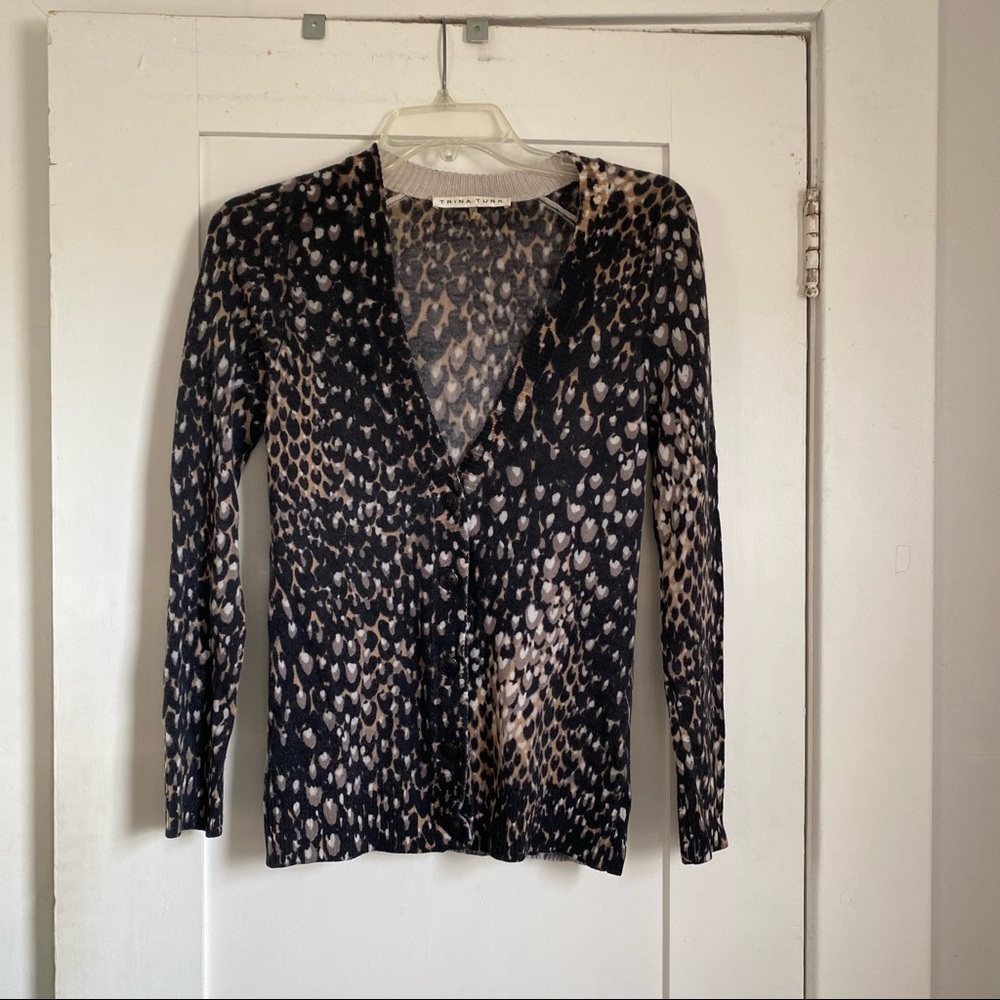 Trina Turk Black Animal Print Cardigan